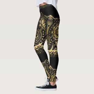Gouden kant ontwerp zwarte achtergrond leggings