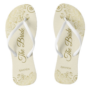 Gouden kant op ivoorkleurige crème De bruid Elegan Teenslippers