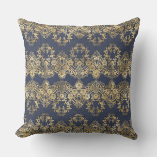 Gouden kant, patroon, donkerblauw, elegant, patroo kussen