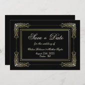 Gouden kant rand zwarte bruiloft save the date (Voorkant / Achterkant)