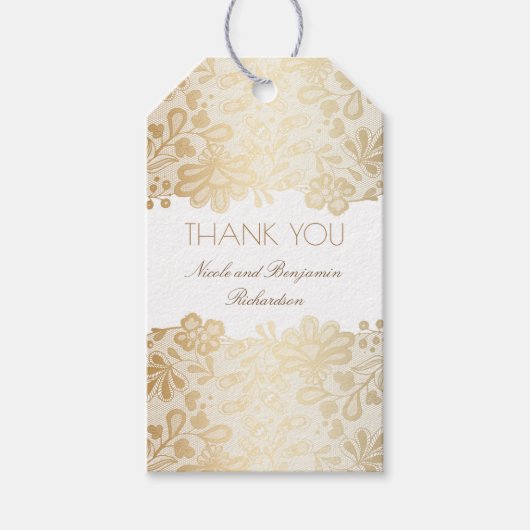 Gouden Kant Wit Elegant Bruiloft Cadeaulabel (Voorkant)