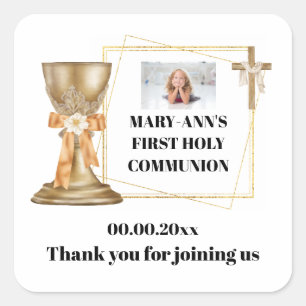 Gouden kapel kelk kruis goud lijst katholiek vierkante sticker