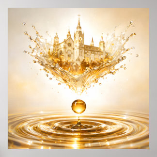 Gouden Kathedraal Vloeibare Splash Poster