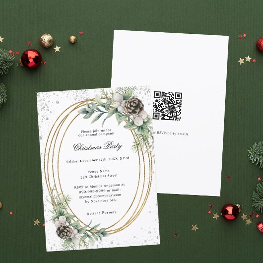 Gouden kegel groen QR code bedrijf Christmas Party Kaart