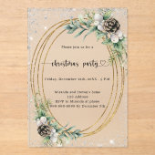 Gouden kegelgroen glitter frosted Christmas Party Acryl Uitnodigingen (Voorkant)