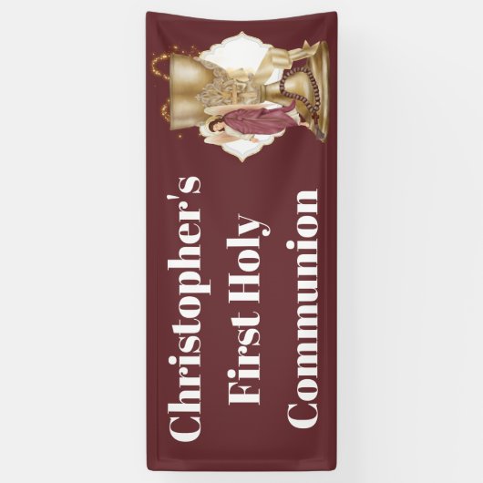 Gouden kelk engel rozenkrans kralen katholiek spandoek (Verticaal)