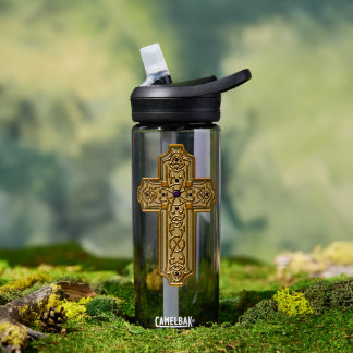Gouden Keltisch Stijl Kruis met Edelstenen Waterfles