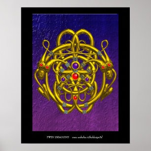 GOUDEN KELTISCHE KNOPEN MET TWIN DRAGONS POSTER