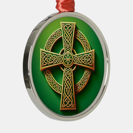 Gouden Keltische kruis op groen Metalen Ornament (Rechts)