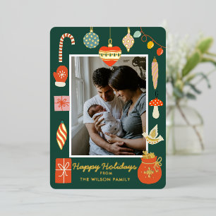 Gouden Kerst Dingen Vakantie Kerstman Familie Foto Folie Uitnodiging