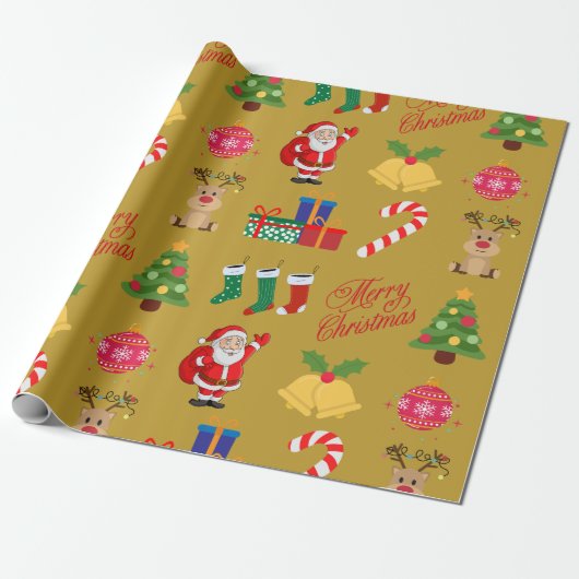 Gouden Kerst Iconen Wrapping Papier (Uitgerold)