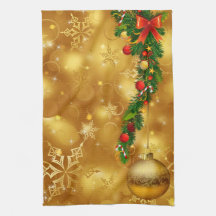 Gouden Kerst Ornament Decoratie Keukenhanddoek