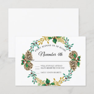 Gouden Kerst RSVP Holly Leaf Pine Cone Krans Kaart
