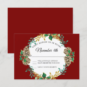 Gouden Kerst RSVP Rode Holly Pine Cone Krans Kaart
