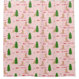 Gouden Kerst Strand Dag Roze Douche Gordijn