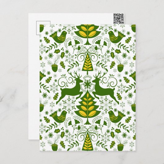 Gouden Kerst Woodland Herten Vogels in Bloei Feestdagenkaart (Voorkant / Achterkant)