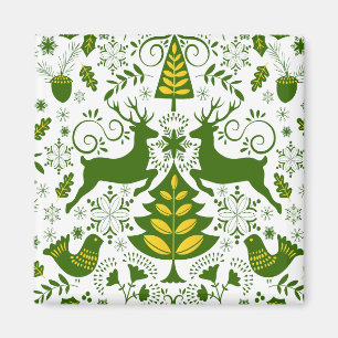 Gouden Kerst Woodland Herten Vogels in Bloei Magneet