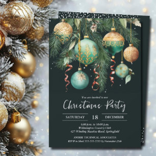 Gouden kerstbal kerstboom feest uitnodiging