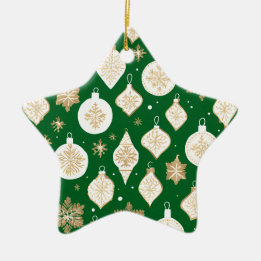 Gouden Kerstbal Ontwerp groene achtergrond Keramisch Ornament