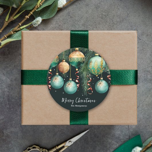 Gouden Kerstballen Kerstboom Ronde Sticker