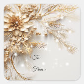 Gouden kerstbloemen en bessen Sparkle Vierkante Sticker (Voorkant)
