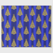 Gouden kerstbomen op blauw cadeaupapier (Vlak)