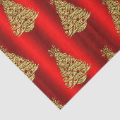 Gouden kerstbomen op rood tissuepapier (Detail)