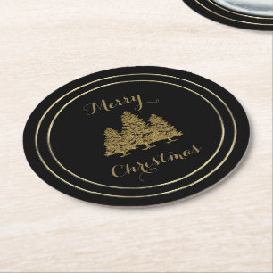 Gouden Kerstbomen Ronde Kartonnen Onderzetter
