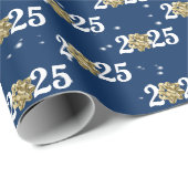 Gouden Kerstboog voor 2025 op Blauw Cadeaupapier (Rol Hoek)