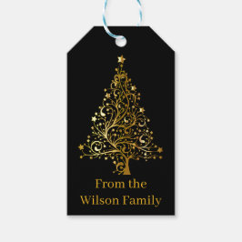 gouden kerstboom cadeaulabel