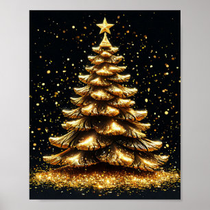 Gouden kerstboom Elegante Holiday Muurkunst Poster