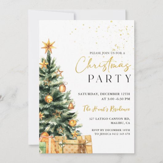 Gouden Kerstboom Feestelijk Kerstfeest Kaart (Voorkant)