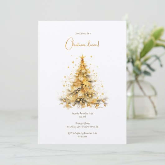 Gouden kerstboom kerstdiner kaart (Staand voorkant)