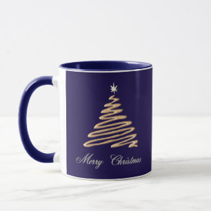 Gouden kerstboom met vrolijk kerstfeest mok