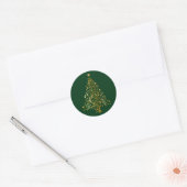 Gouden kerstboom op zwart ronde sticker (Envelop)