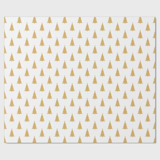 Gouden kerstboom patroon op wit cadeaupapier (Vlak)