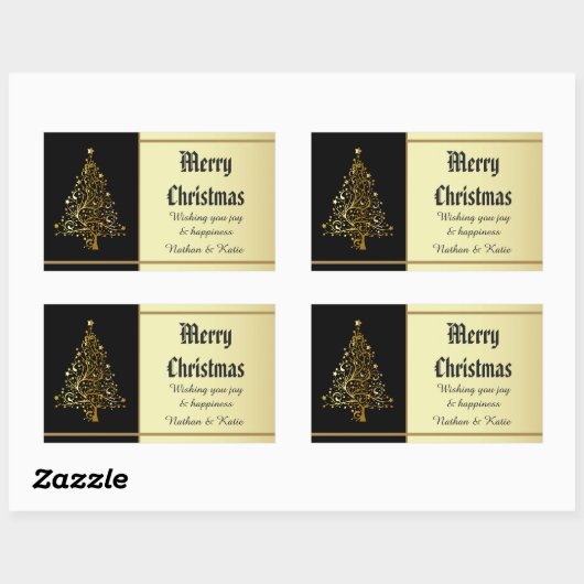 gouden kerstboom rechthoekige sticker (Vel)