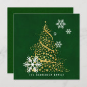 Gouden kerstboom van sterren op groene sneeuwvlokk feestdagenkaart (Voorkant / Achterkant)