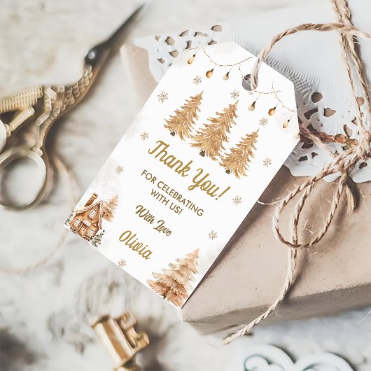 Gouden Kerstboom Verjaardagsfeestje Cadeaulabel