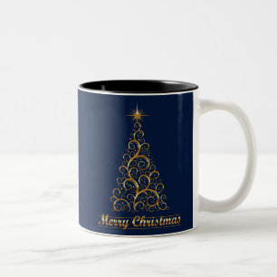Gouden kerstboom Vrolijk kerstfeest Tweekleurige Koffiemok