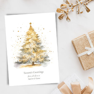 Gouden kerstboom Waterverf gepersonaliseerd Feestdagenkaart