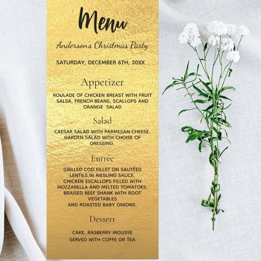 Gouden kerstdinermenu kaart