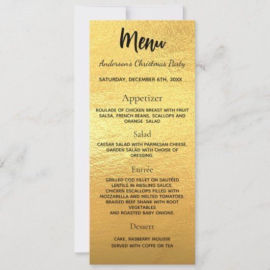 Gouden kerstdinermenu kaart (Voorkant)