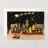 Gouden kerstdorp Deer Winter Night Briefkaart (Voorkant / Achterkant)