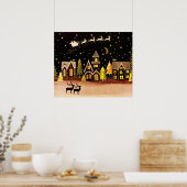 Gouden kerstdorp Deer Winter Night Poster (Keuken)