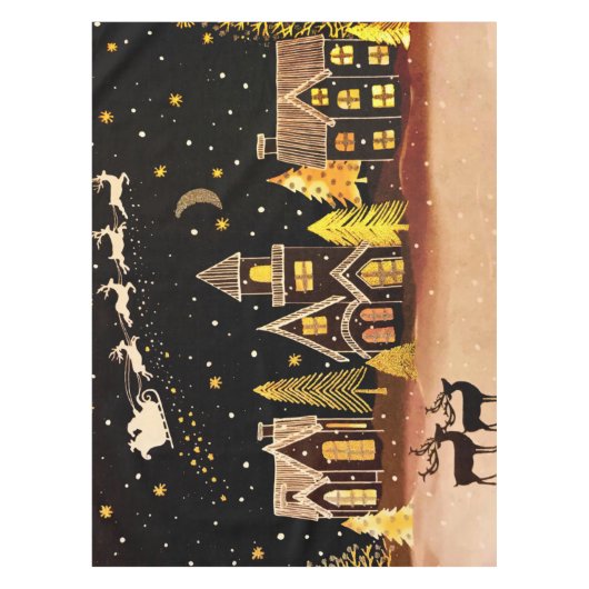 Gouden kerstdorp Deer Winter Night Tafelkleed (Voorkant)