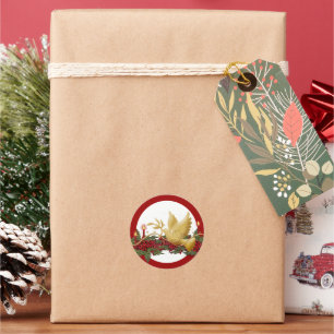 Gouden kerstduif van vredeskaarsen ronde sticker
