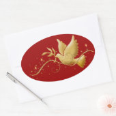 Gouden Kerstduif vredeskaarsen Ovale Sticker (Envelop)
