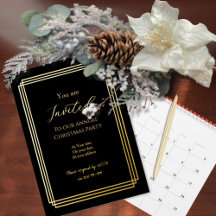 Gouden Kerstkaart met Zwart Folie Uitnodigingskaar