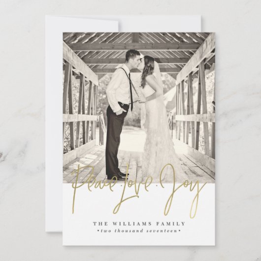 Gouden Kerstkaarten met Vrede Liefde Vreugde Feestdagenkaart (Voorkant)